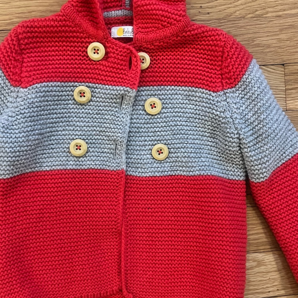 Mini Boden Button Sweater Red and Gray - Picture 3 of 6